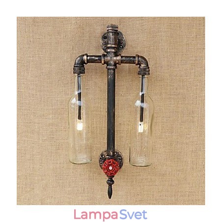 Nástenná lampa na fľašu na víno s americkou tematikou a žehličkou s vodovodnou fajkou Nástenná lampa na fľašu na víno s americkou tematikou a žehličkou s vodovodnou fajkou