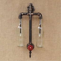 Nástenná lampa na fľašu na víno s americkou tematikou a žehličkou s vodovodnou fajkou