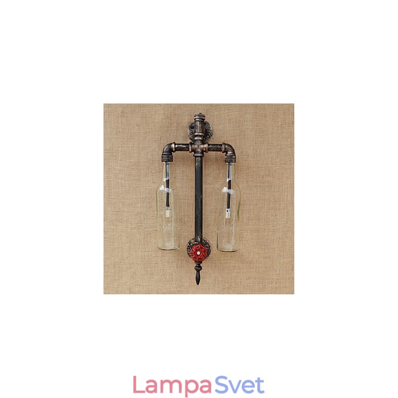 Nástenná lampa na fľašu na víno s americkou tematikou a žehličkou s vodovodnou fajkou