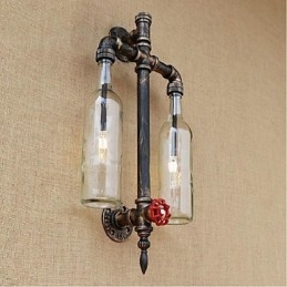 Nástenná lampa na fľašu na víno s americkou tematikou a žehličkou s vodovodnou fajkou