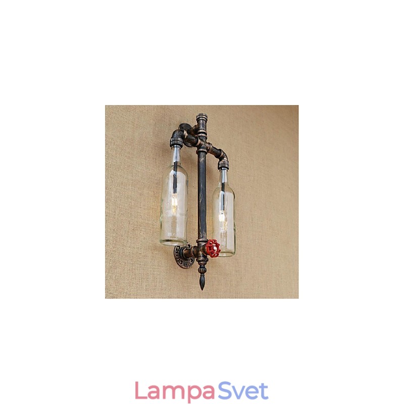 Nástenná lampa na fľašu na víno s americkou tematikou a žehličkou s vodovodnou fajkou