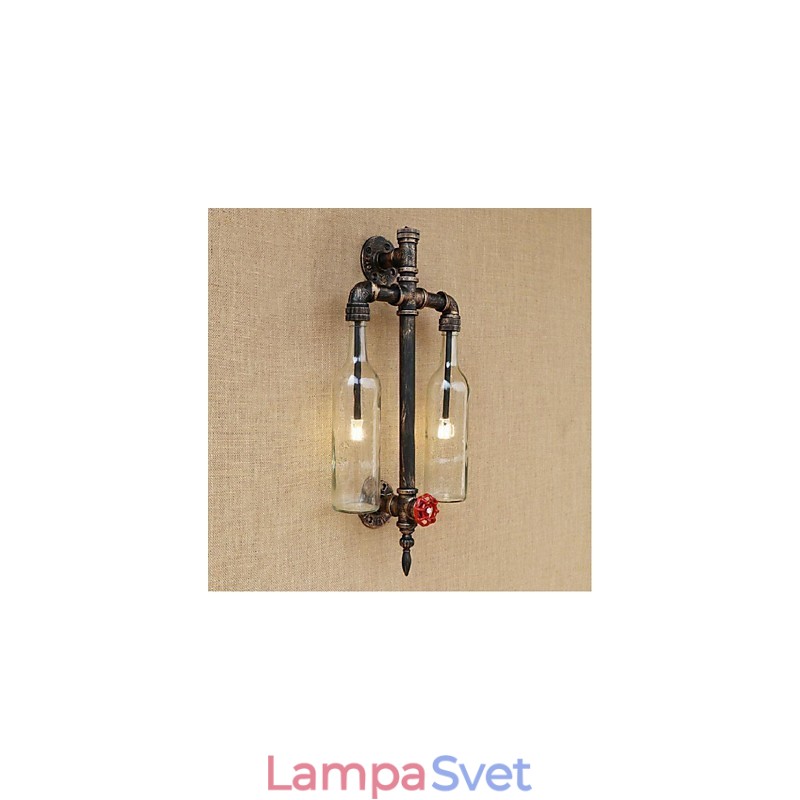 Nástenná lampa na fľašu na víno s americkou tematikou a žehličkou s vodovodnou fajkou