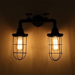2 hlavy Retro priemyselné rúrkové nástenné svietidlá Jednoduché podkrovie Čierna klietka Kovová jedáleň Kuchyňa Bar Kaviareň Dekoračné osvetlenie
