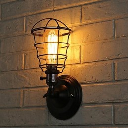 S vypínačom Vintage 1 Svetlý priemysel Čierna kovová klietka Loft Nástenná lampa Obývacia izba Jedáleň Predsieň Kaviareň Bary Bar Nástenné nástenné svietidlo