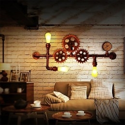 Vintage Industrial Pipe Nástenné svietidlá Drevený tvar prilby Kreatívne otočné svetlá Reštaurácia Kaviareň Bar Dekoračné osvetlenie