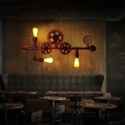 Vintage Industrial Pipe Nástenné svietidlá Drevený tvar prilby Kreatívne otočné svetlá Reštaurácia Kaviareň Bar Dekoračné osvetlenie