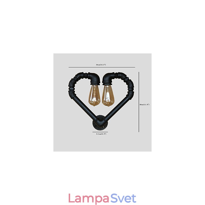 Vintage Water Pipe Loving Heart Kreatívne nástenné svietidlá Priemyselná obývačka Reštaurácia Bary Dekorácia kaviarne Nástenné svietniky