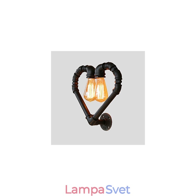 Vintage Water Pipe Loving Heart Kreatívne nástenné svietidlá Priemyselná obývačka Reštaurácia Bary Dekorácia kaviarne Nástenné svietniky