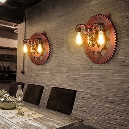 2 hlavy Vintage priemyselné nástenné svietidlá Drevené svietidlá Tvar ozubených kolies Reštaurácia Kaviareň Bar Dekorácia Nástenné svietniky