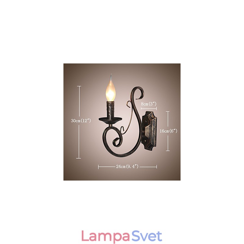 Mini retro nástenná lampa Predsieň Osvetlenie nástennej lampy v tvare kovovej sviečky