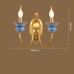 100% čistá mosadz Luxusná rustikálna retro vintage mosadzná keramika 2 ľahké sviečkové nástenné svetlo Špeciálne pre hotelovú kanceláriu Showroom Obývacia izba Jedáleň