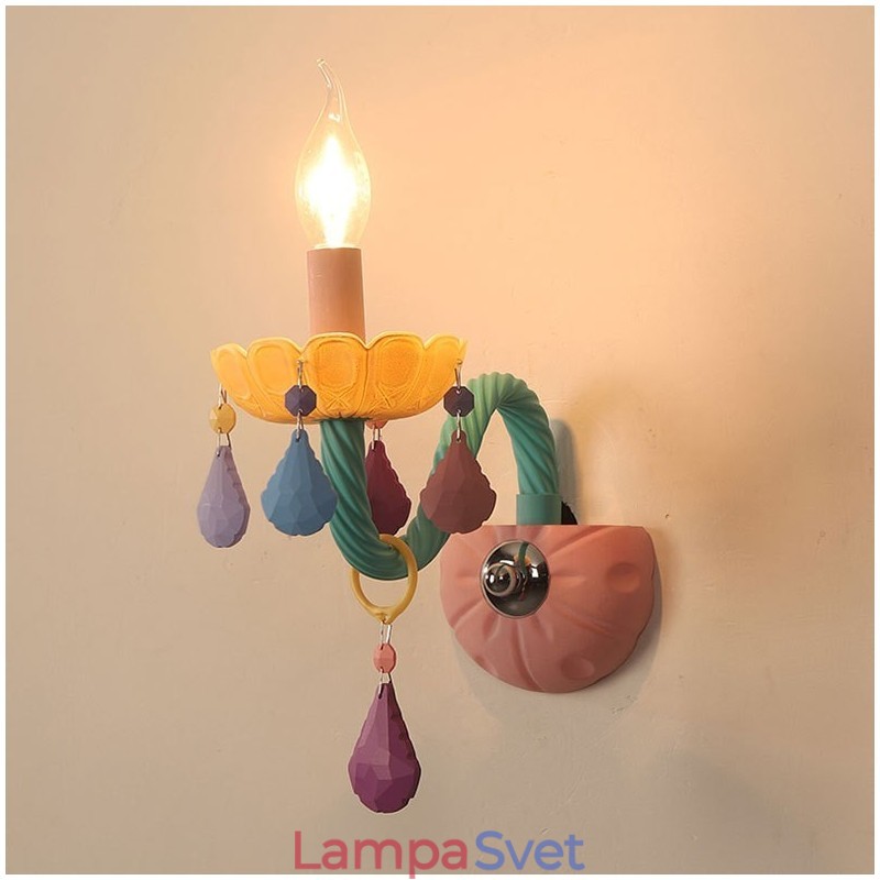 Macaron 1 Light Multi Crystal Candle Retro sklenené nástenné svietidlo do detskej izby Detská spálňa