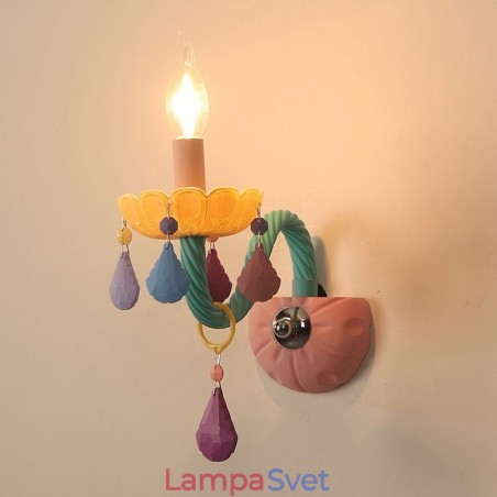Macaron 1 Light Multi Crystal Candle Retro sklenené nástenné svietidlo do detskej izby Detská spálňa Macaron 1 Light Multi Crystal Candle Retro sklenené nástenné svietidlo do detskej izby Detská spálňa