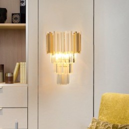 Postmoderné luxusné krištáľové nástenné svietidlo K9 v zlatej farbe s krištáľovým tienidlom