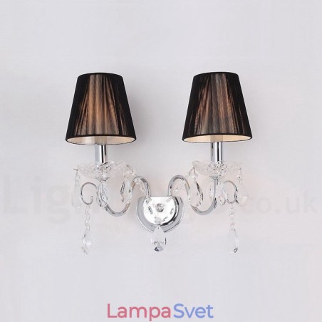 2 svetlá chrómová strieborná farba K9 Crystal Candle Retro sklenené nástenné svietidlo s čiernymi látkovými tienidlami 2 svetlá chrómová strieborná farba K9 Crystal Candle Retro sklenené nástenné svietidlo s čiernymi látkovými tienidlami