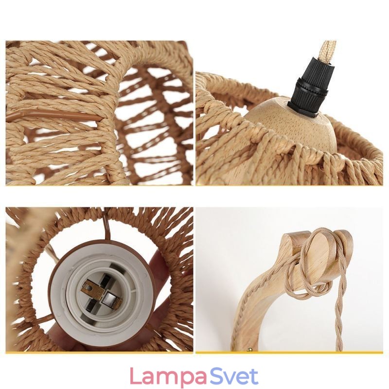 Americké retro nástenné svietidlo 3M konopné lano závesné papierové lano tkané tienidlo na lampu