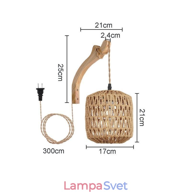 Americké retro nástenné svietidlo 3M konopné lano závesné papierové lano tkané tienidlo na lampu