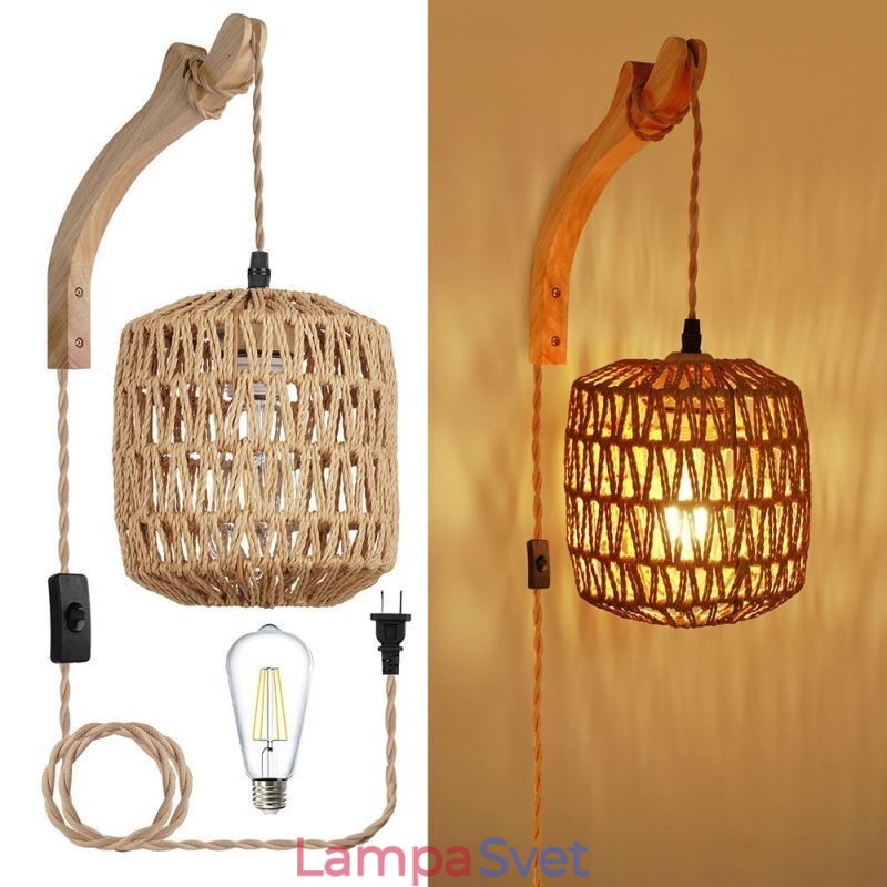 Americké retro nástenné svietidlo 3M konopné lano závesné papierové lano tkané tienidlo na lampu
