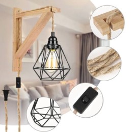 Americké retro nástenné svietidlo 2,5 m konopné lano závesné drôtené čierne železné tienidlo na lampu