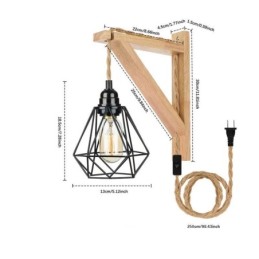 Americké retro nástenné svietidlo 2,5 m konopné lano závesné drôtené čierne železné tienidlo na lampu