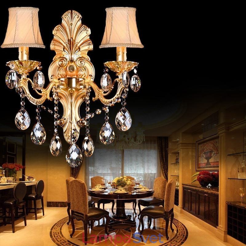 Európska nástenná lampa Golden Petal Nástenné nástenné svietidlo Vynikajúce krištáľové kvapky Light Nočné osvetlenie