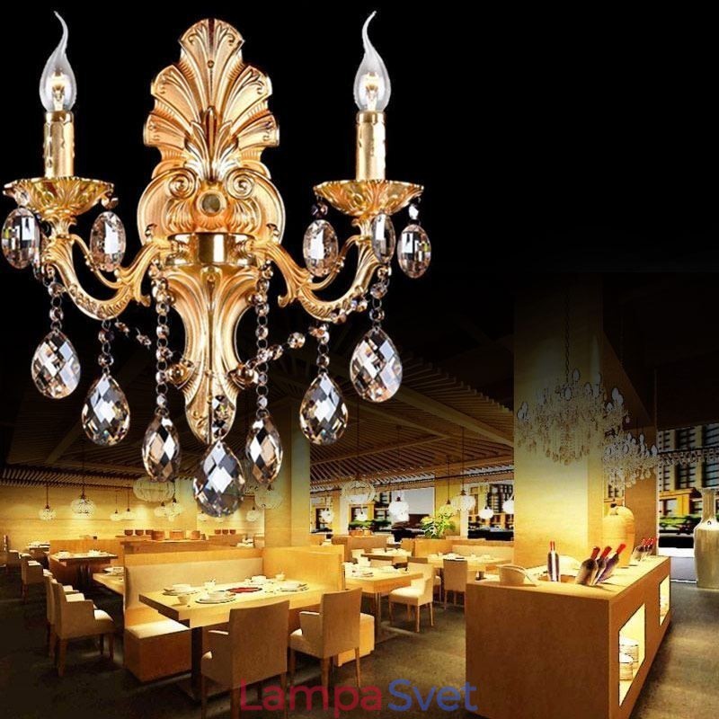 Európska nástenná lampa Golden Petal Nástenné nástenné svietidlo Vynikajúce krištáľové kvapky Light Nočné osvetlenie
