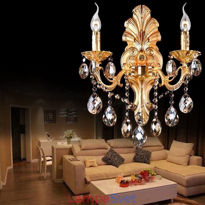 Európska nástenná lampa Golden Petal Nástenné nástenné svietidlo Vynikajúce krištáľové kvapky Light Nočné osvetlenie