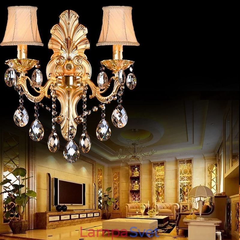 Európska nástenná lampa Golden Petal Nástenné nástenné svietidlo Vynikajúce krištáľové kvapky Light Nočné osvetlenie
