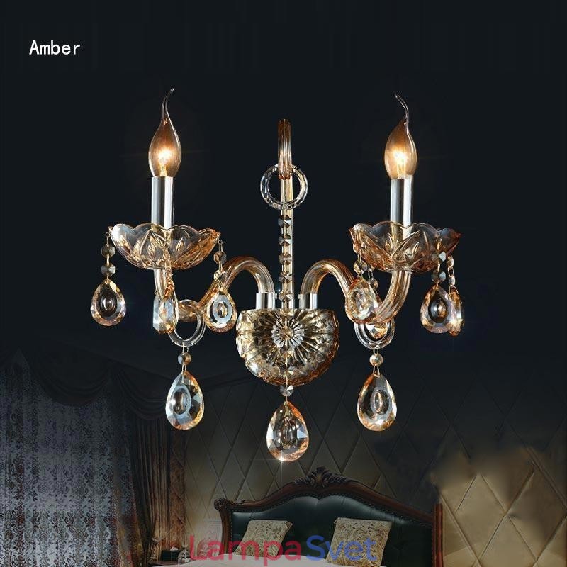 Európska nástenná lampa Jantárový koňak Crystal Wall Sconce Jednoduché osvetlenie lampy