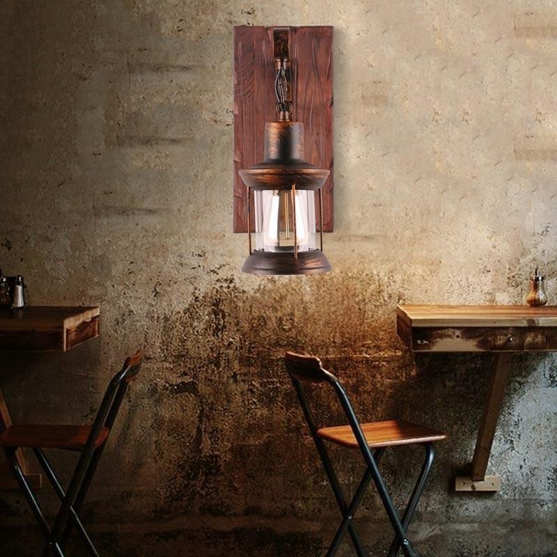 Americké vintage nástenné svietidlo Industrial LOFT nástenné svietidlo z masívneho dreva sklenená lampa