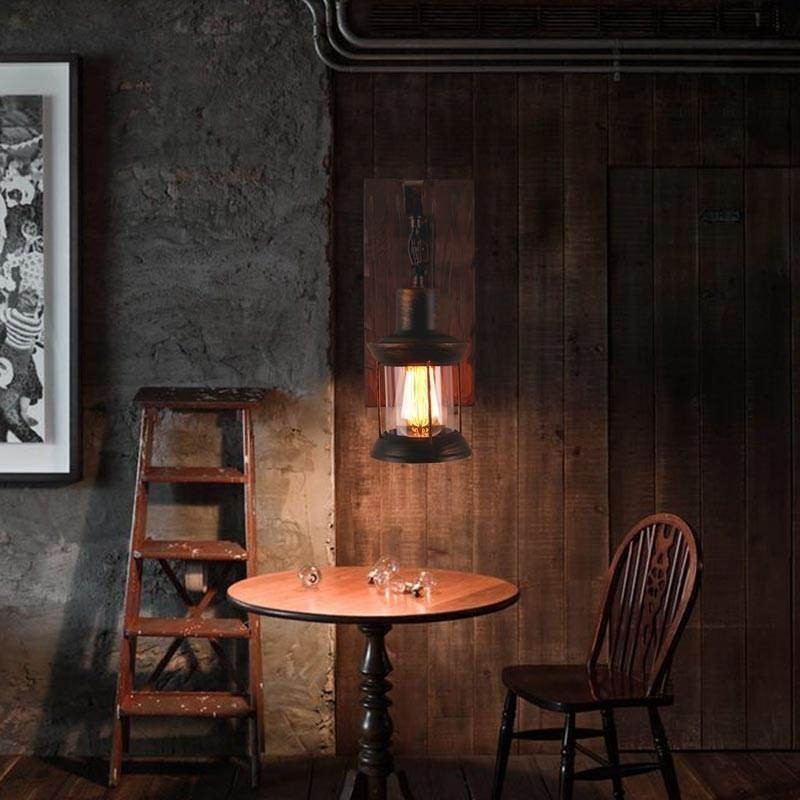 Americké vintage nástenné svietidlo Industrial LOFT nástenné svietidlo z masívneho dreva sklenená lampa