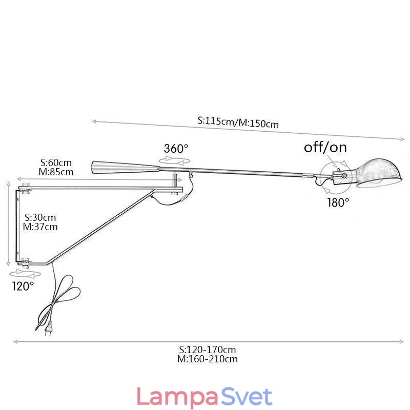 Nástenná lampa na čítanie s jedným kolískovým ramenom