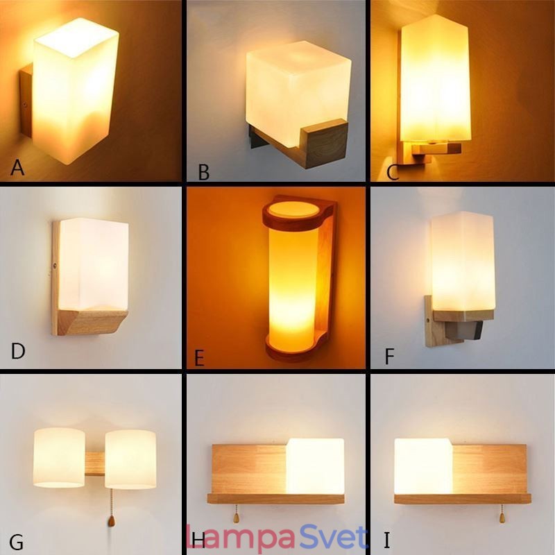 Severská drevená nástenná lampa Sklenené tienidlo svietnikové svietidlo