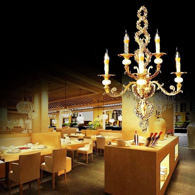 Európska nástenná lampa Luxusné plátkové nástenné svietniky Jade Decoration Lampa Nočné osvetlenie