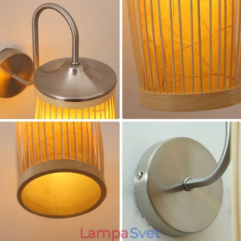 Nástenné svietidlo s dizajnom bubna v páse Creative Bamboo Wall Sconce Nočné schody Vidiecke osvetlenie
