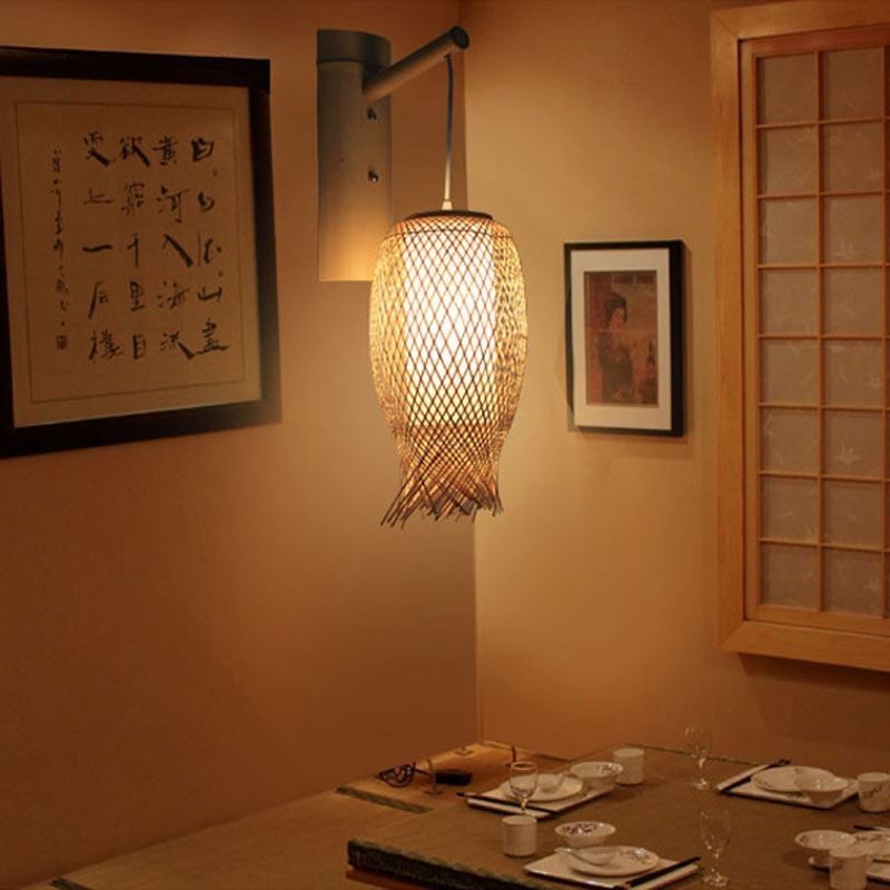 Nadol smerujúce bambusové nástenné svietidlo Vidiecke okrúhle nástenné nástenné svietidlo Kreatívne svetlo do čajovne