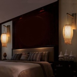 Nadol smerujúce bambusové nástenné svietidlo Vidiecke okrúhle nástenné nástenné svietidlo Kreatívne svetlo do čajovne