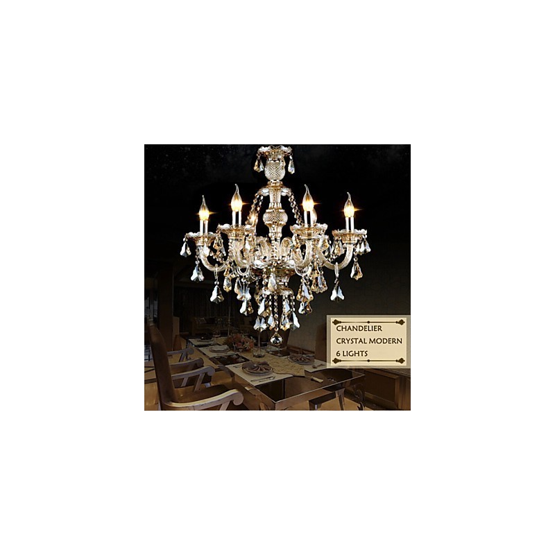 Luster Cognac Color Crystal Moderné 6 svetiel súčasné sklo
