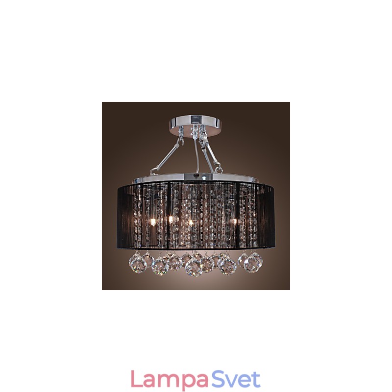 Moderný krištáľový zapustený držiak s 5 svetelným čiernym látkovým odtieňom