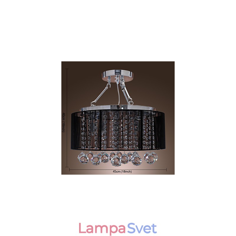 Moderný krištáľový zapustený držiak s 5 svetelným čiernym látkovým odtieňom