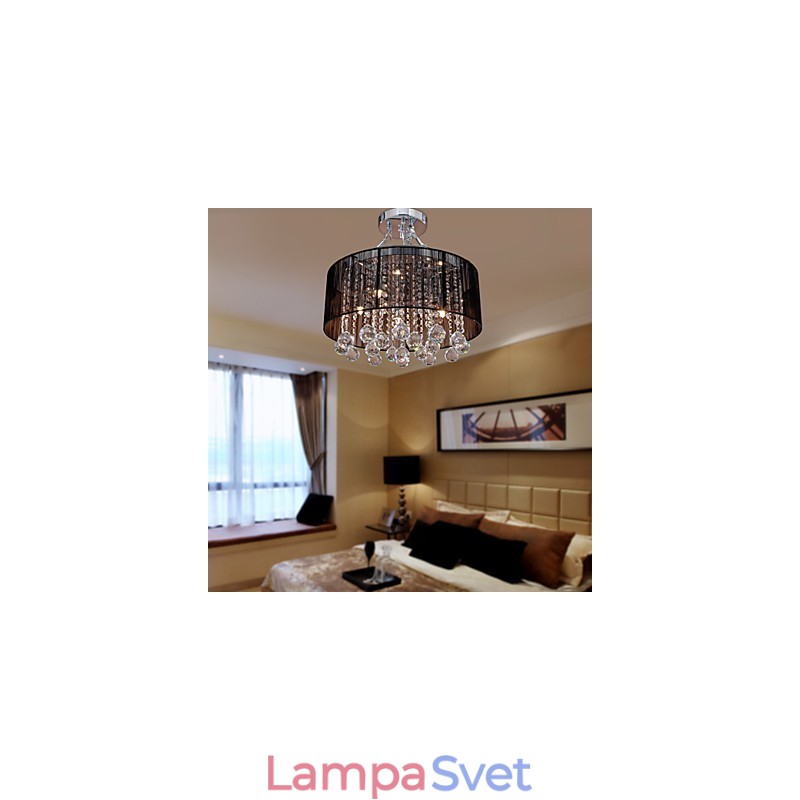 Moderný krištáľový zapustený držiak s 5 svetelným čiernym látkovým odtieňom