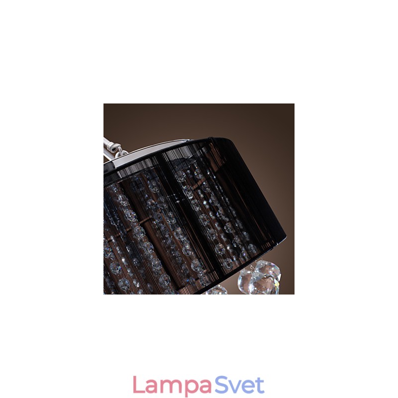 Moderný krištáľový zapustený držiak s 5 svetelným čiernym látkovým odtieňom
