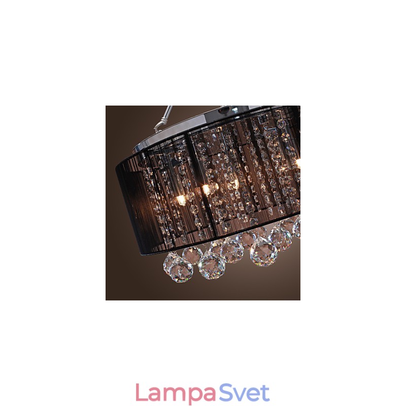 Moderný krištáľový zapustený držiak s 5 svetelným čiernym látkovým odtieňom