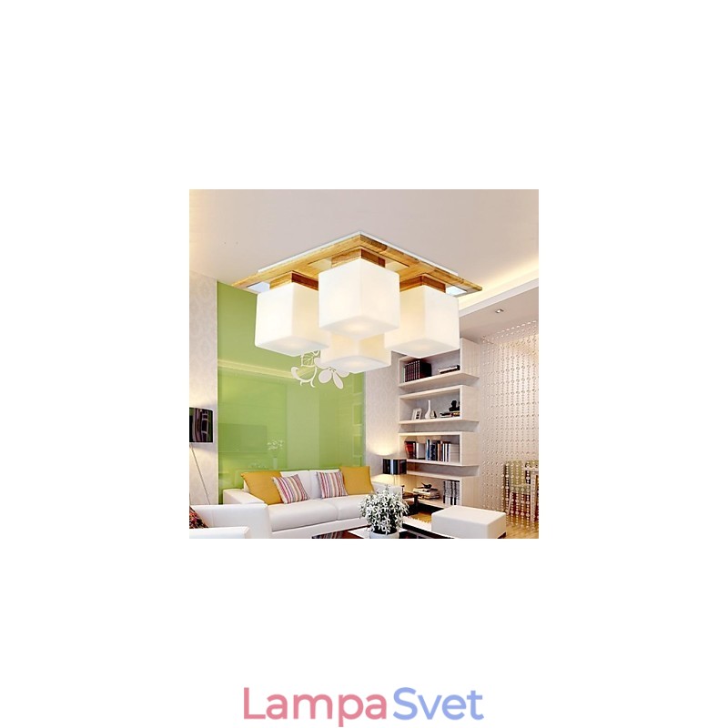 Dubová stropná lampa Štyri svetlá Dub a sklo 220~240V (HY9024)