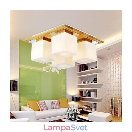 Dubová stropná lampa Štyri svetlá Dub a sklo 220~240V (HY9024) Dubová stropná lampa Štyri svetlá Dub a sklo 220~240V (HY9024)