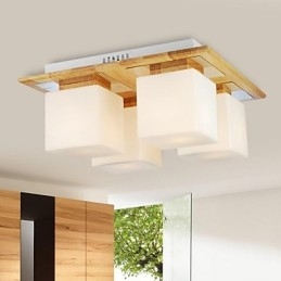 Dubová stropná lampa Štyri svetlá Dub a sklo 220~240V (HY9024)
