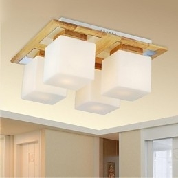 Dubová stropná lampa Štyri svetlá Dub a sklo 220~240V (HY9024)