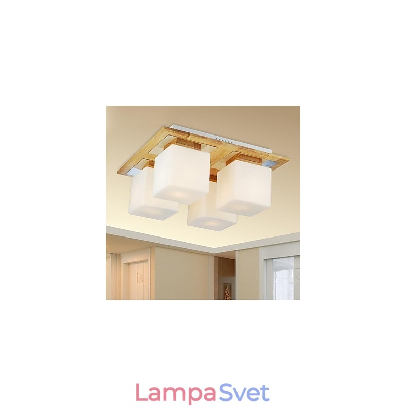 Dubová stropná lampa Štyri svetlá Dub a sklo 220~240V (HY9024)
