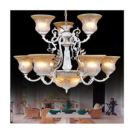 Biely luster Dvanásť svetiel Vzor Sklenené Tienidlo Ruka Pozlátené European Retro Classic Biely luster Dvanásť svetiel Vzor Sklenené Tienidlo Ruka Pozlátené European Retro Classic