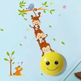 Samolepky na stenu Monkeys svetlom aktivovaná inteligentná indukčná smetope ozdobná nástenná lampa